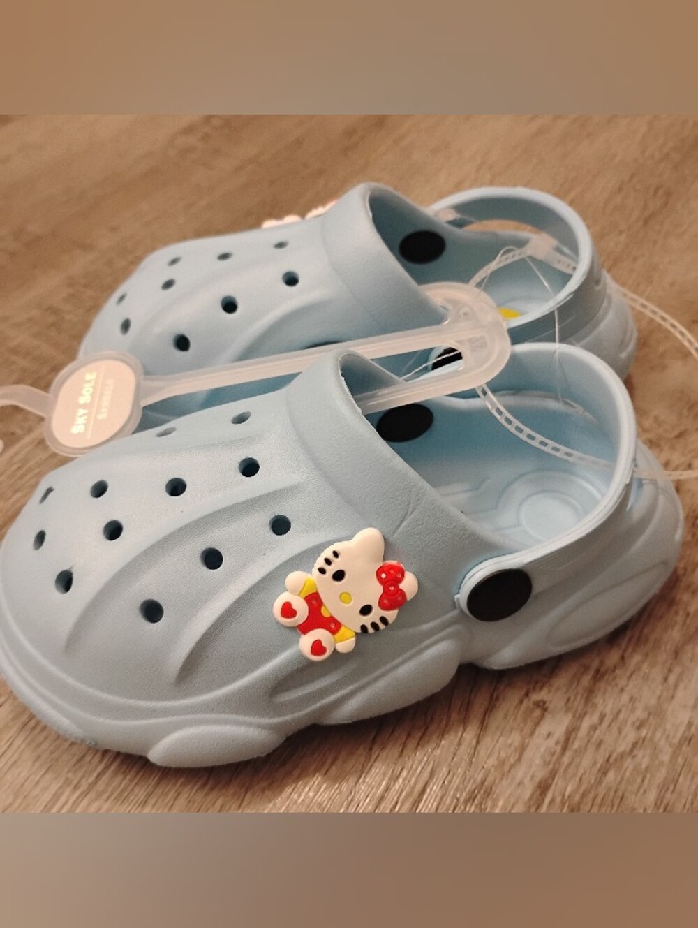 Kids Light Blue Clog Shoes with Cute Cat Charm Size 5t